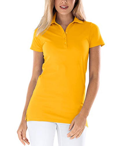 CLINIC DRESS Longshirt mit Polokragen Damen-Shirt 72 cm lang mit Seitenschlitzen, mit Stretch 60 Grad waschbar Sonnengelb 54/56 im Sale